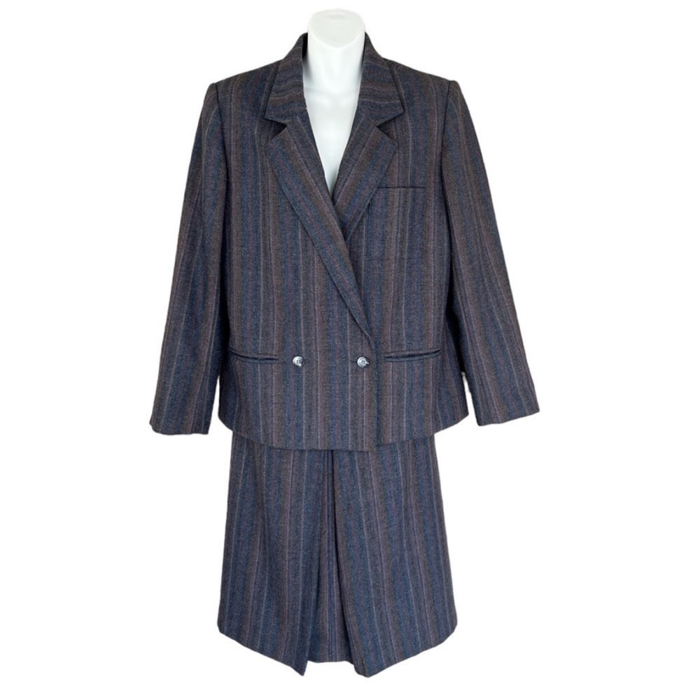 E.H. Woods Vintage Wool Blend Striped Blazer & Midi Skirt Suit Set Size 10 - Picture 3 of 15